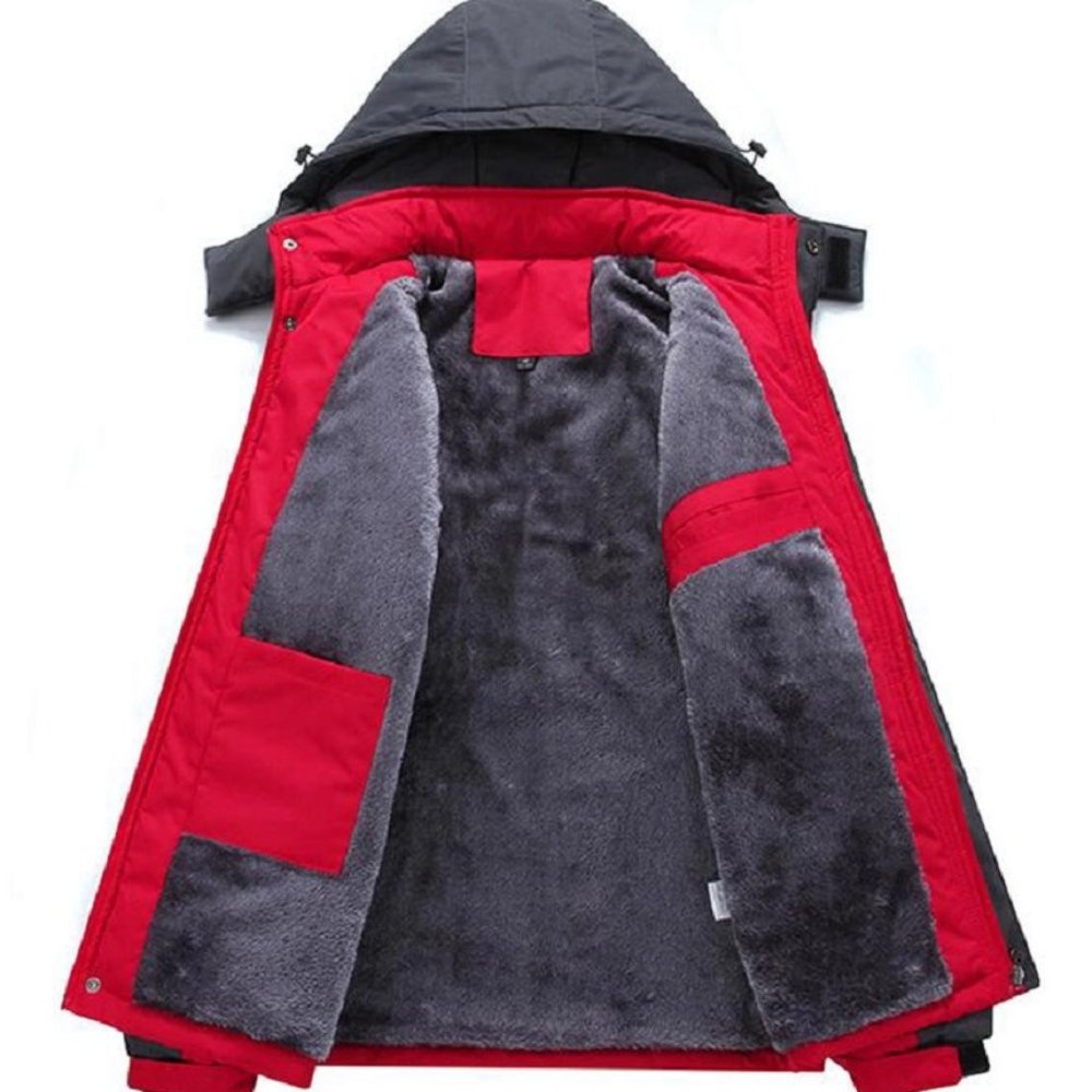 Ski Jacket Waterproof Windproof Snow Jacket Hooded Mens Womens Red & Gray - Picture 8 of 14